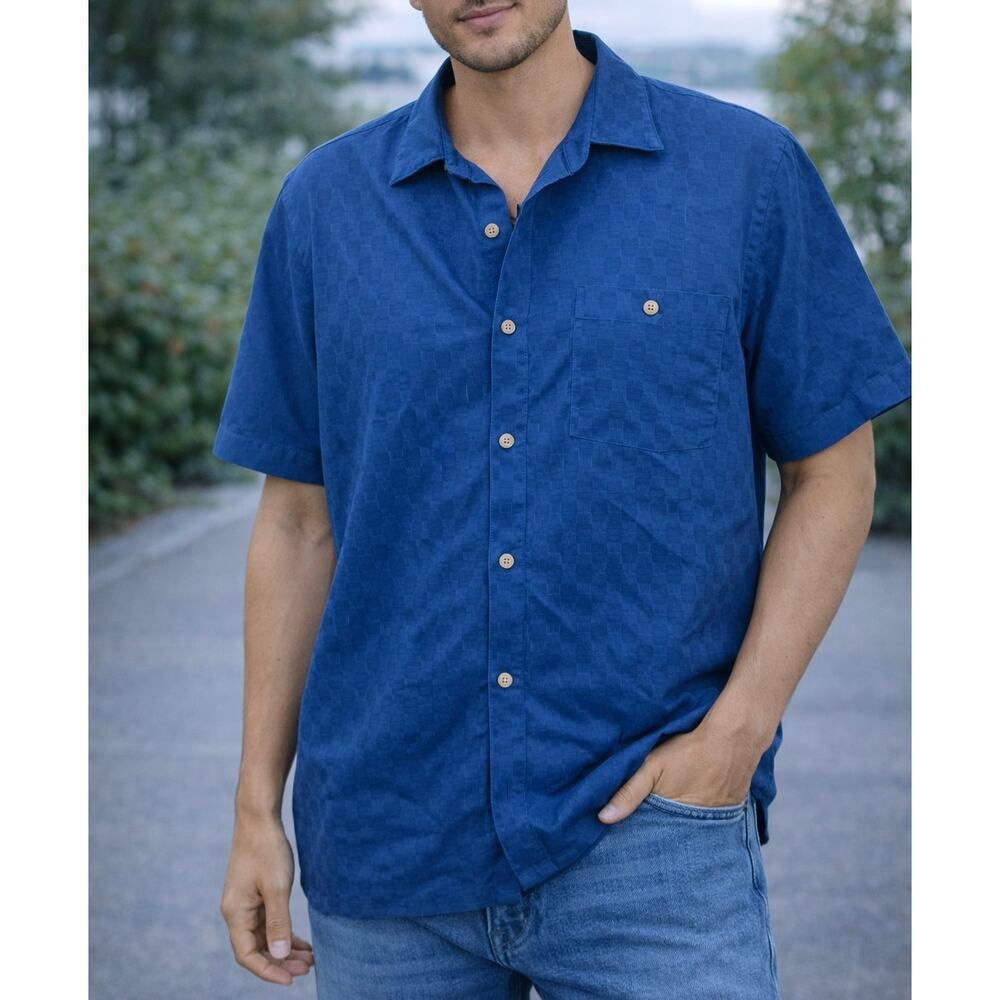 Campia Men’s Blue Short Sleeve Button Up Shirt Textured Weave Size S